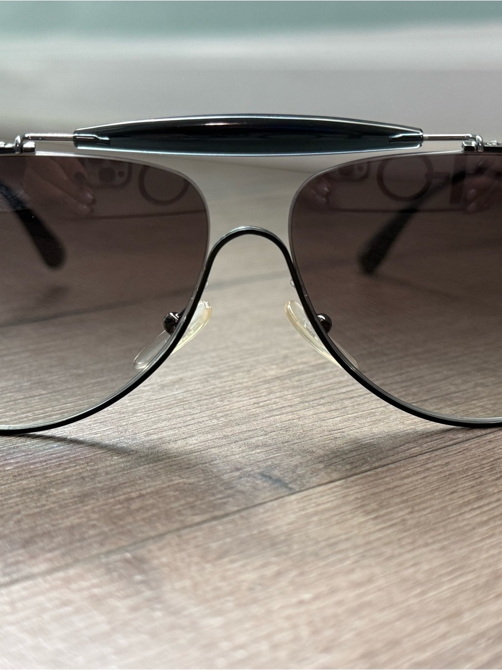 Unisex Prada Black and Silver Aviator Sunglasses